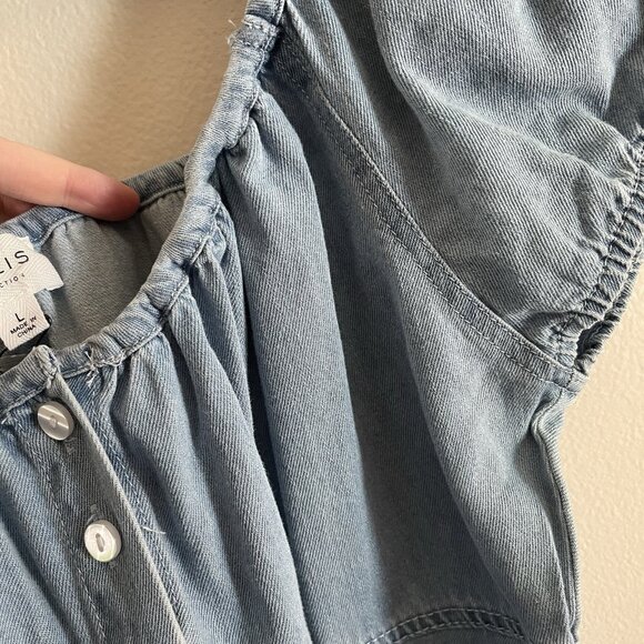 LE LIS Women L Denim Casual 90s Rodeo Puff Sleeve Button Front Mini Dress NWT - Picture 6 of 12